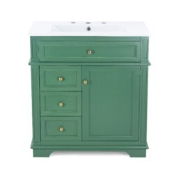 30" Bathroom Vanity With Sink, 1 Tip Out Drawer, 3 Drawers, Door Shelf, Soft Closing Door - Green