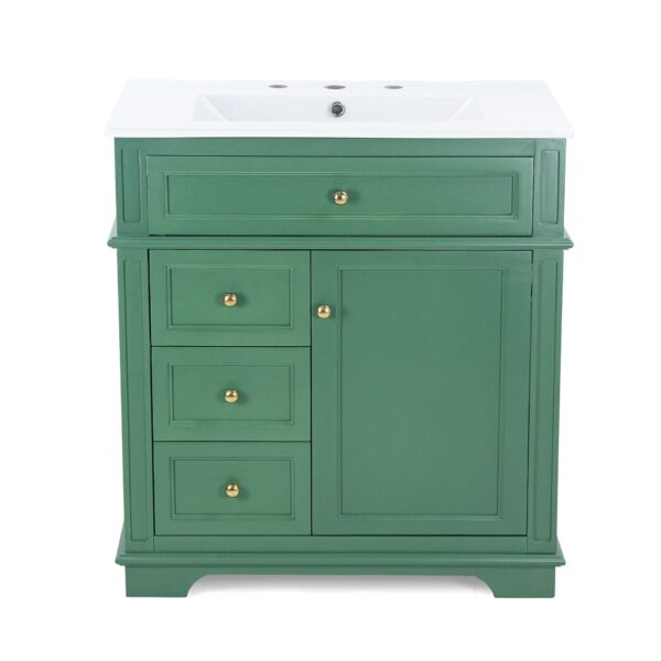 30" Bathroom Vanity With Sink, 1 Tip Out Drawer, 3 Drawers, Door Shelf, Soft Closing Door - Green