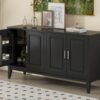 4 Door Sideboard Storage Cabinet With Door Shelf For Living Room And Dining Room, 2 Large Cabinets With Adjustable Shelf - Black - Image 27