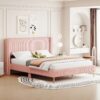 Queen Size Platform Contemporary Bed With Legs And Upholstered Headboard - Pink - Image 9