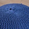 Bordeaux - Knitted Cotton Round Pouf Ottoman, Versatile Floor Cushion, Cotton Material - Navy Blue - Image 5