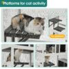3 Tier Wooden Outdoor & Indoor Cat House Suitable For 1-3 Cats Cat Enclosure Resting Box With 4 Platforms And 2 Doors Cat Shelter Kitty House With A Jump Box For Hiding And Resting Cat Cage - Gray - Image 6