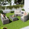 8 Pieces Outdoor Wicker Round Sofa Set, Half-Moon Sectional Sets All Weather, Curved Sofa Set With Rectangular Coffee Table, PE Rattan Water-Resistant And UV Protected, Movable Cushion - Beige - Image 3