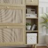 Natural Bohemia Style Shoe Cabinet, Shoe Rack Cabinet With 3 Rattan Flip Drawers, 3 Square Shelves And 1 Storage Drawer, Shoe Organizer With Mulit Storage Space And Hooks For Hallway, Entryway - Natural - Image 15