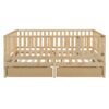Full Size Daybed With Fence Guardrails And 2 Drawers, Split Into Independent Floor Bed & Daybed - Natural - Image 6