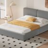 Queen Size Upholstered Platform Bed, Grounded Bed With Solid Frame - Gray - Image 10