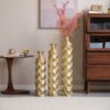 Metal Decorative Vase High Distress Metal Center Vase With 3D Triangle Pattern, (Set of 3) Vases For Home Decoration - Gold - Image 17