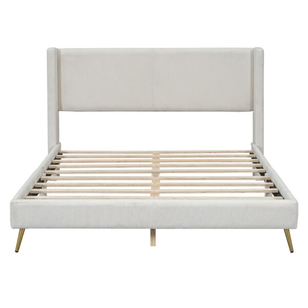 Queen Size Platform Bed With Legs, Frame And Tufted Headboard - Beige