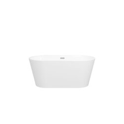 Freestanding Bathtub, Modern & Contemporary Design, Soaking Tub With Toe-Tap Drain In Chrome And Classic Slotted Overflow - Glossy White