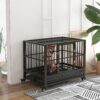 Pawhut - 36" Heavy Duty Dog Crate Metal Cage Kennel With Lockable Wheels, Double Door And Removable Tray - Gray - Image 9