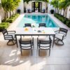 7 Pieces Modern Outdoor Patio Dining Set, Rectangular Dining Table, 4 Chairs & 2 Swivel Rockers, Sunbrella Cushions - Ember Black / White - Image 7