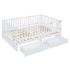 Full Size Daybed With Fence Guardrails And 2 Drawers, Convertible Floor Bed & Daybed - White - Image 17