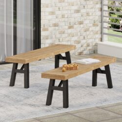 Outdoor Bench With Slat Panel Design And Frame (Set of 2) - Natural / Gray
