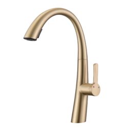 Elegant Single Handle Stainless Steel Pull Out Kitchen Faucet With High Arch Spout - Brushed Gold