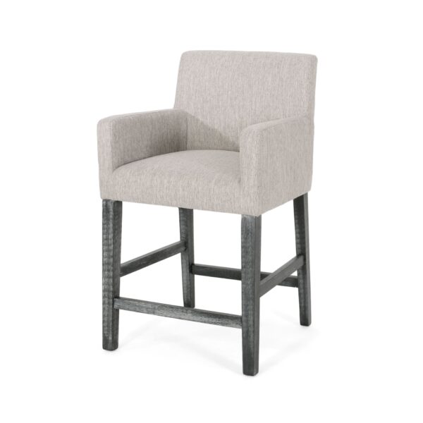 Charmed Upholstered Counter Stool With H Frame Base And Round Arms - Light Gray