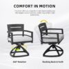 7 Pieces Modern Outdoor Patio Dining Set, Rectangular Dining Table, 4 Chairs & 2 Swivel Rockers, Sunbrella Cushions - Ember Black / White - Image 4