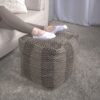 Barracuda - Handcrafted Cotton Pouf With Chevron Pattern - Brown / Beige - Image 2