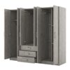 6 Doors Wardrobe Storage For Bedroom, With Big Drawers - Gray - Image 3