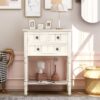 Narrow Console Table, Slim Sofa Table With Three Storage Drawers And Bottom Shelf - Ivory White - Image 4