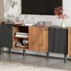 Mid Century TV Stand With 3 Cabinets, Media Console Table For Tvs Up To 70'', Entertainment Center With Storage For Living Room - Black / Brown - Image 27