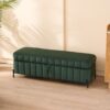 Wide Upholstered Velvet Storage Soft Bench Footstool Ottoman End Of Bed With Metal Legs, Foot Rest For Living Room, Entryway And Bedroom - Green - Image 5