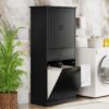Stylish Bathroom Storage Cabinet With 2 Laundry Baskets And Drawer - Black - Image 2