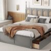 Queen Size Platform Bed With With 2 Big Drawers Twin Size Trundle - Gray - Image 11