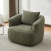 360° Swivel Chair, Chenille Upholstered Barrel Sofa Chair With Throw Pillow, For Living Room, Office - Green - Image 2