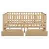 Full Size Daybed With Fence Guardrails And 2 Drawers, Split Into Independent Floor Bed & Daybed - Natural - Image 5