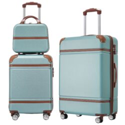 Hardshell Luggage Sets 3 Pieces 20" / 24" Luggages And Cosmetic Case Spinner Suitcase With Tsa Lock Lightweight - Green