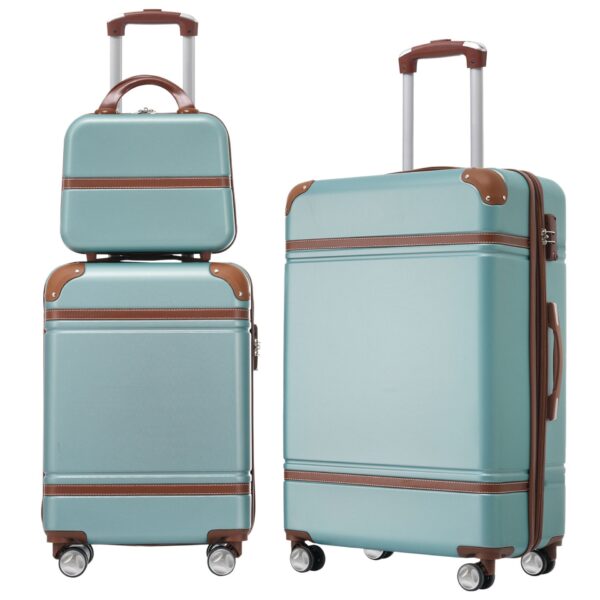 Hardshell Luggage Sets 3 Pieces 20" / 24" Luggages And Cosmetic Case Spinner Suitcase With Tsa Lock Lightweight - Green