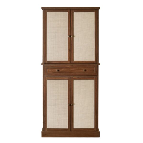 4 Door Cabinet With 1 Drawer, With 4 Adjustable Inner Shelves, Storage Cabinet - Walnut