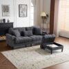 3 Seat L-Shaped Chenille Sofa With Removable And Storage Ottoman, Side Storage, And USB / C - Type Charging Ports Sofa For Living Room, Bedroom, Apartment - Antique Dark Gray - Image 4