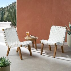 Outdoor And Rope Weave 3 Piece Chat Set - White / Teak