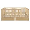 Full Size Daybed With Fence Guardrails And 2 Drawers, Split Into Independent Floor Bed & Daybed - Natural - Image 15
