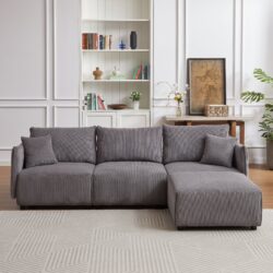 Multi Module Combination Style Sofa For Living Room And Other Lounge Spaces, Modern Minimalist Corduroy Combination Sofa With 2 Comfort Cushions With USB & C Charging Ports - Gray
