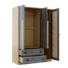 3 Doors Rattan Wardrobe Storage For Bedroom, With 2 Drawers - Gray / Nature - Image 6
