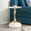 Modern Small Round Side Table For Small Spaces Carbon Steel Cocktail Table - Milk White - Image 5