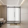 Frameless Shower Door Single Sliding, Clear Tempered Glass Shower Door With Zinc Roller Rail System, Stainless Steel Handle - Black - Image 2