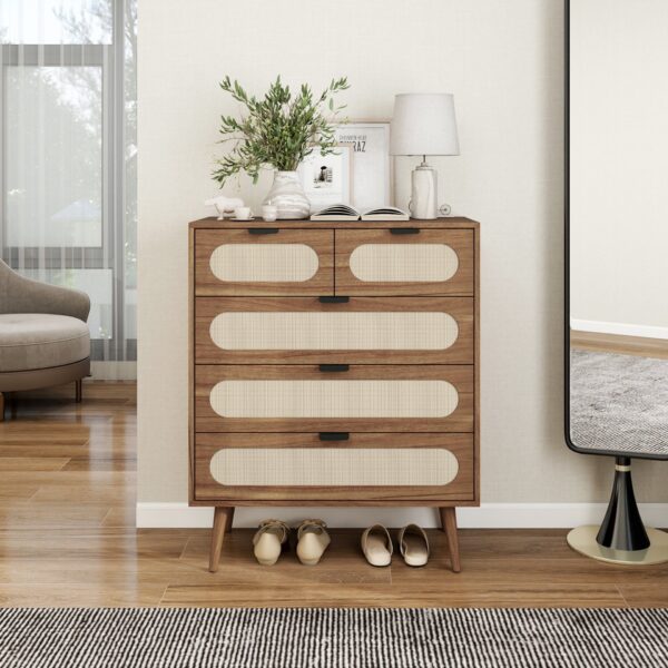 Modern 5 Drawer Accent Storage Cabinet For Living Room, Bedroom, Dining Room, Or Study - Walnut