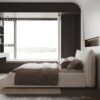 King Size Upholstered Platform Bed With Special Shaped Velvet Headboard, Metal & Solid Wood Frame - Cream - Image 6