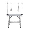 Folding Dog Pet Grooming Table Stainless Steel Frame, Rubber Mat On Board With Adjustable Arm And Clamps Pet Dog Cat Grooming Table - Silver Gray - Image 2