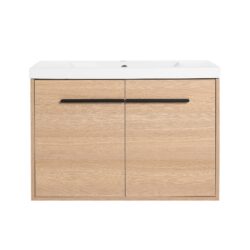 Bathroom Vanity With Resin Countertop Sink, 30" 2 Doors Cabinet Set - Oak