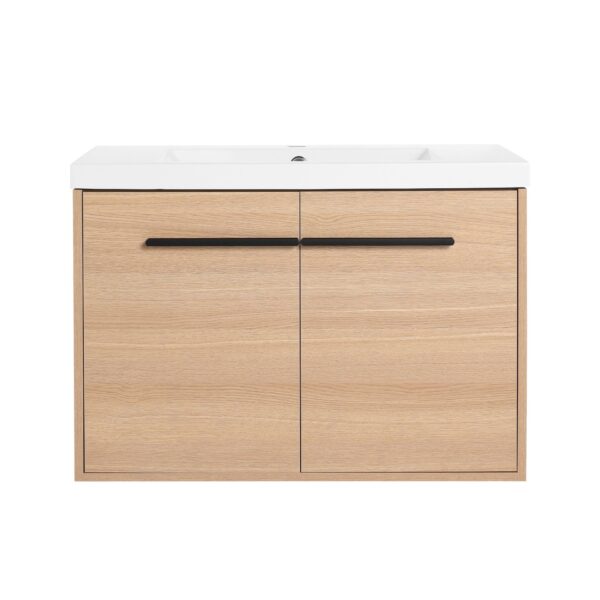 Bathroom Vanity With Resin Countertop Sink, 30" 2 Doors Cabinet Set - Oak