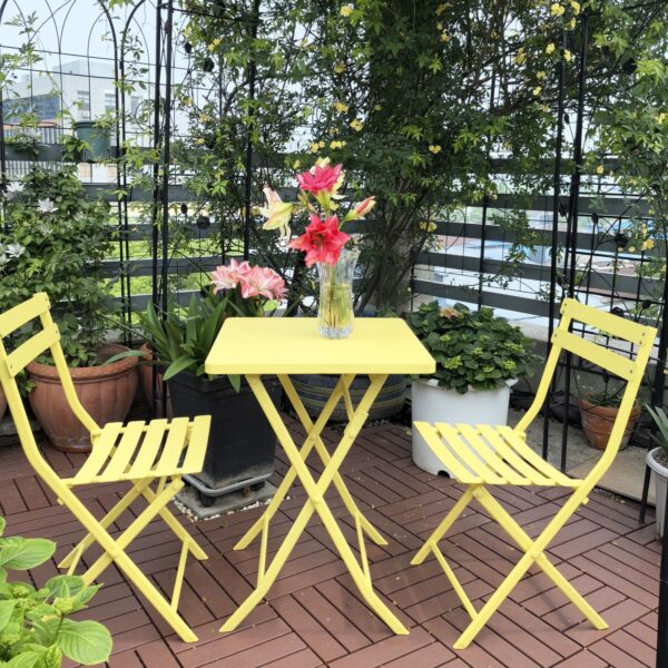 3 Piece Patio Bistro Set Of Foldable Square Table And Chairs - Yellow