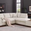 Joshua - Woven Fabric Sectional Sofa With Right Facing Chaise and Console Ottoman - Beige - Image 9