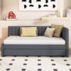 Upholstered Daybed With Trundle Twin Size Sofa Bed Frame No Box Spring Needed, Linen - Gray - Image 12