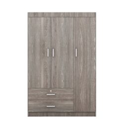 3 Door Wardrobe With 2 Drawers, Grain Effect - Gray