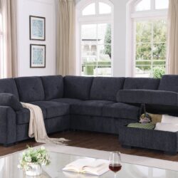 Nyhan - Upholstered Corner Sectional With Pull Out Loveseat And Storaged Chaise - Dark Gray