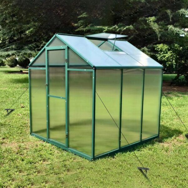 Newly Marketed Gain Height Windproof Aluminum Greenhouse 6 X 6 Ft Polycarbonate Greenhouse Raised Base And Anchor Aluminum Heavy Duty Walk - In Greenhouses For Outdoor Backyard In All Season - Green